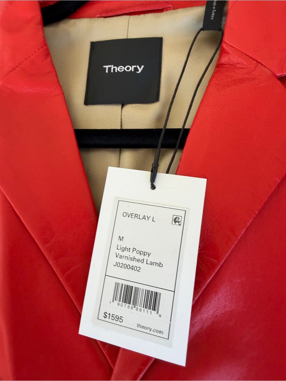 Theory Varnished Lamb Leather Jacket in Light Poppy Red